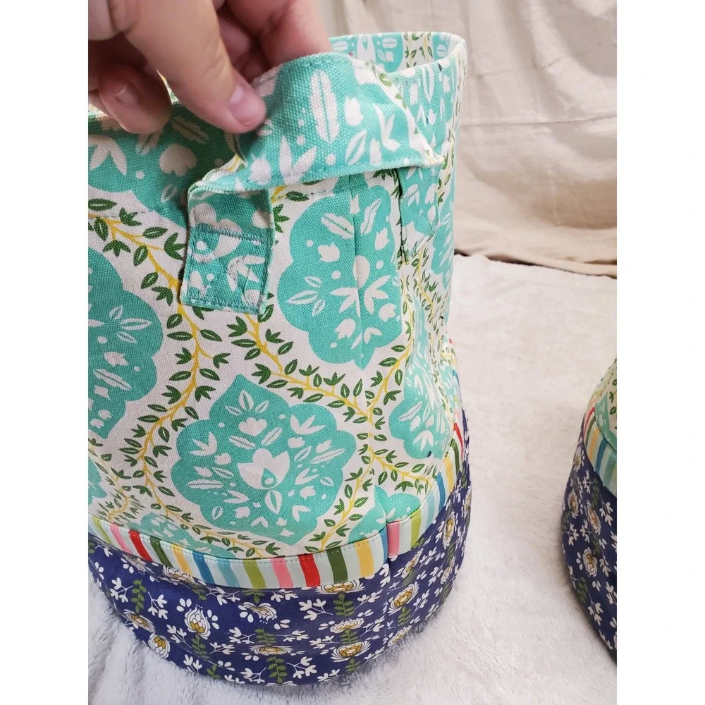 Matilda Jane Mint Green Blue FLoral Daydream Fabric Storage Tote Toy Box Set 2